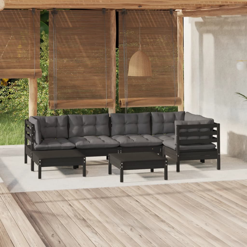 vidaXL 7-tlg. Garten-Lounge-Set mit Grauen Kissen Kiefer Massivholz