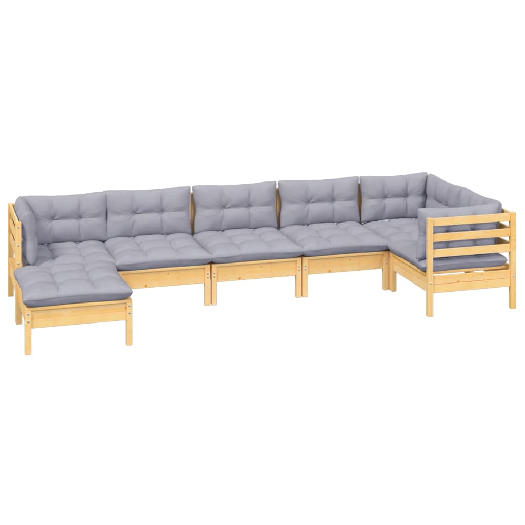 vidaXL 7-tlg. Garten-Lounge-Set mit Grauen Kissen Kiefer Massivholz