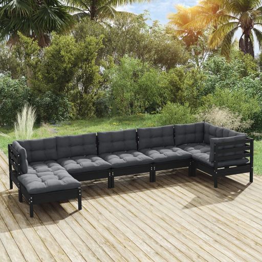 vidaXL 7-tlg. Garten-Lounge-Set mit Grauen Kissen Kiefer Massivholz