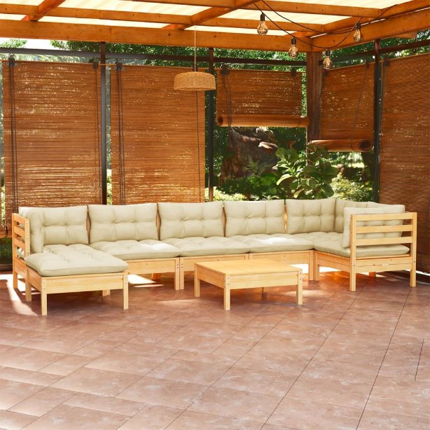 vidaXL 8-tlg. Garten-Lounge-Set mit Grauen Kissen Kiefer Massivholz