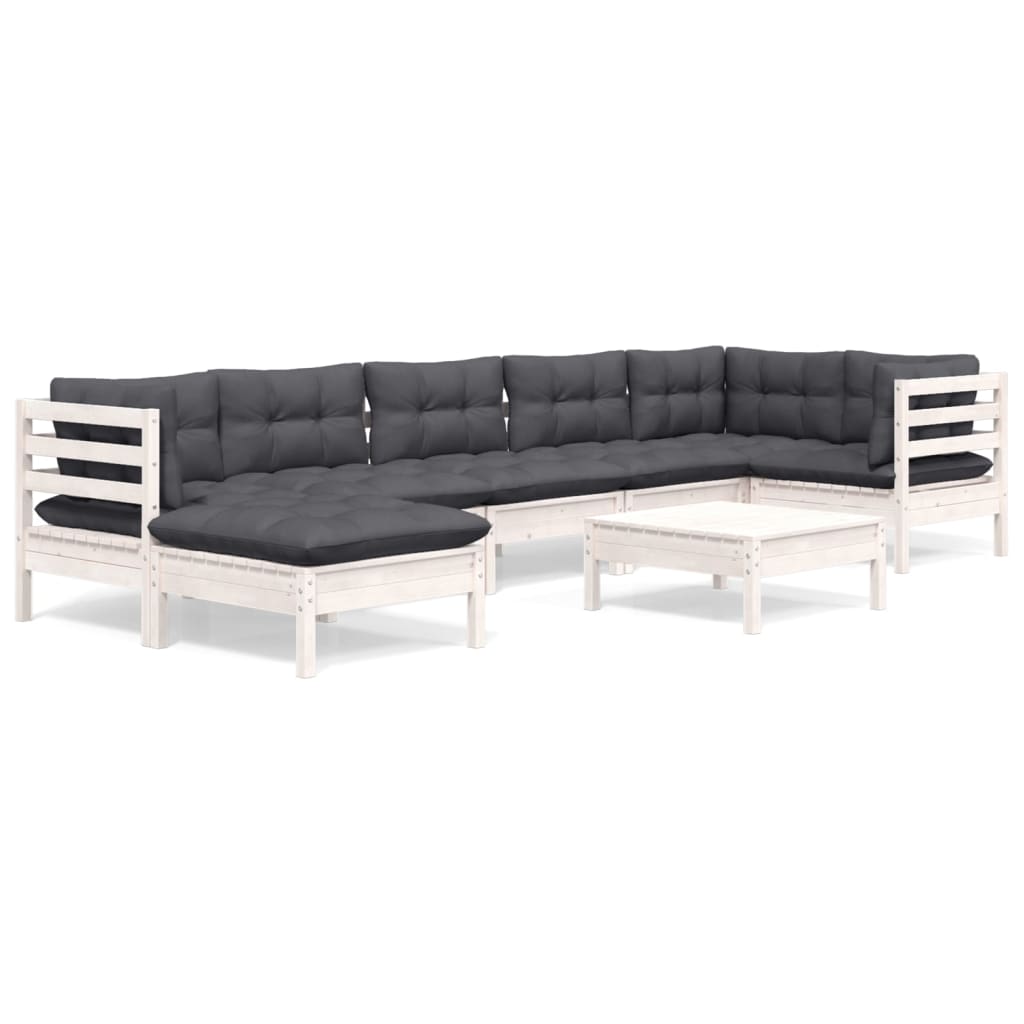 vidaXL 8-tlg. Garten-Lounge-Set mit Grauen Kissen Kiefer Massivholz