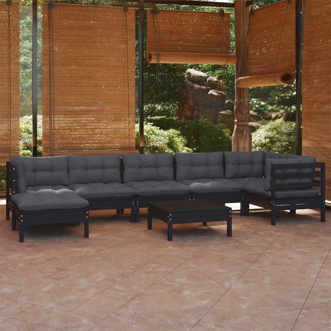 vidaXL 8-tlg. Garten-Lounge-Set mit Grauen Kissen Kiefer Massivholz