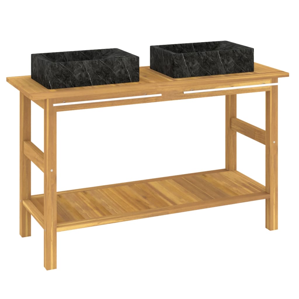 vidaXL Waschtisch mit Schwarzen Marmorbecken Massivholz Teak