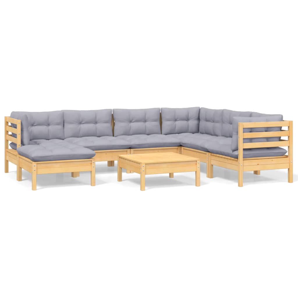 vidaXL 8-tlg. Garten-Lounge-Set mit Grauen Kissen Kiefer Massivholz