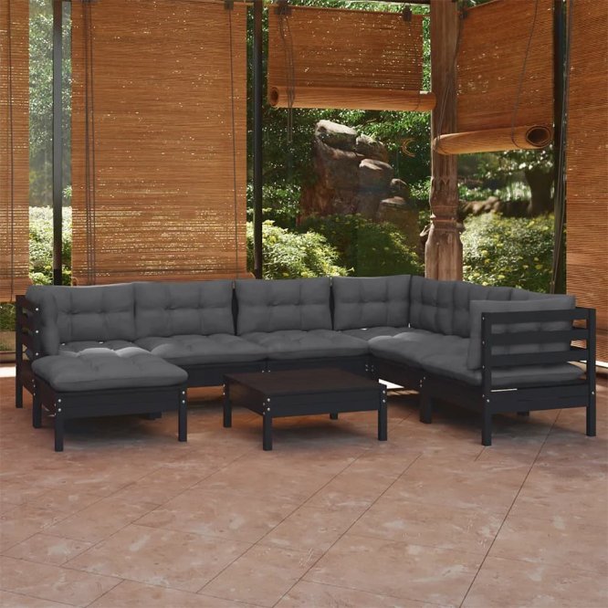 vidaXL 8-tlg. Garten-Lounge-Set mit Grauen Kissen Kiefer Massivholz