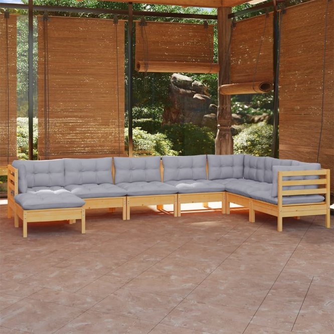 vidaXL 8-tlg. Garten-Lounge-Set mit Grauen Kissen Kiefer Massivholz