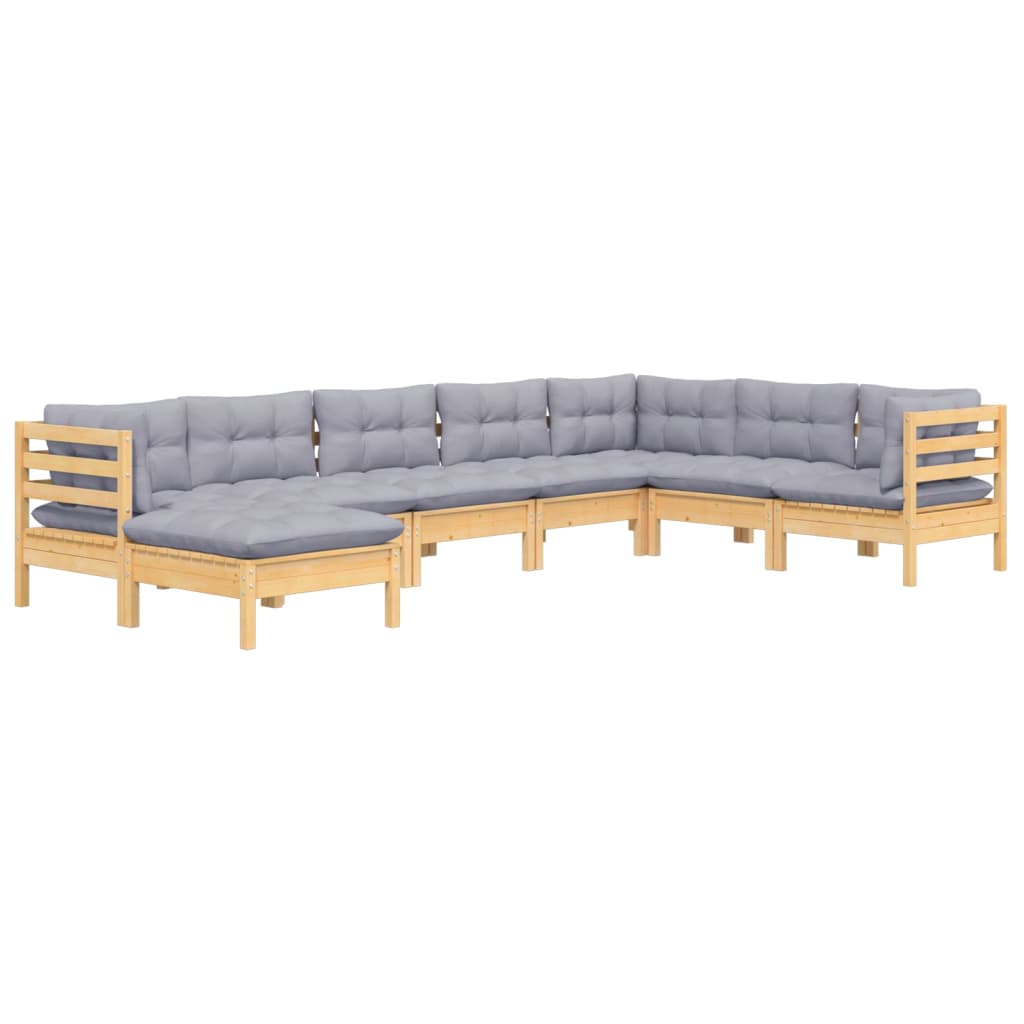 vidaXL 8-tlg. Garten-Lounge-Set mit Grauen Kissen Kiefer Massivholz