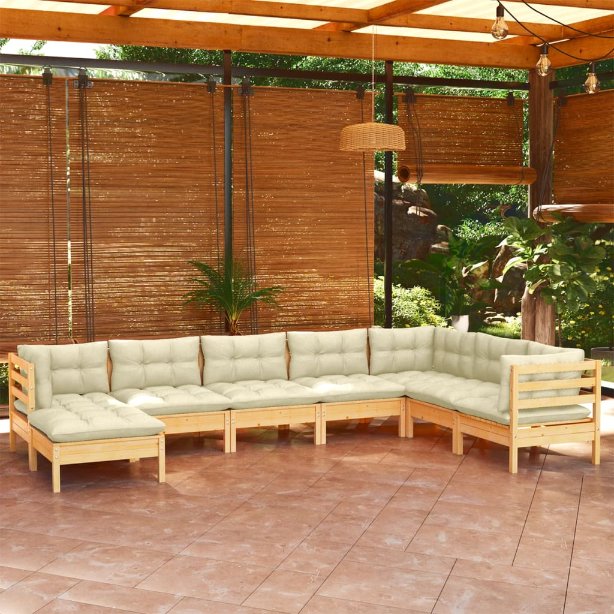 vidaXL 8-tlg. Garten-Lounge-Set mit Grauen Kissen Kiefer Massivholz