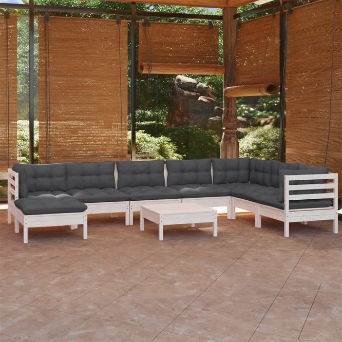 vidaXL 9-tlg. Garten-Lounge-Set mit Grauen Kissen Kiefer Massivholz