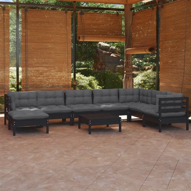 vidaXL 9-tlg. Garten-Lounge-Set mit Grauen Kissen Kiefer Massivholz