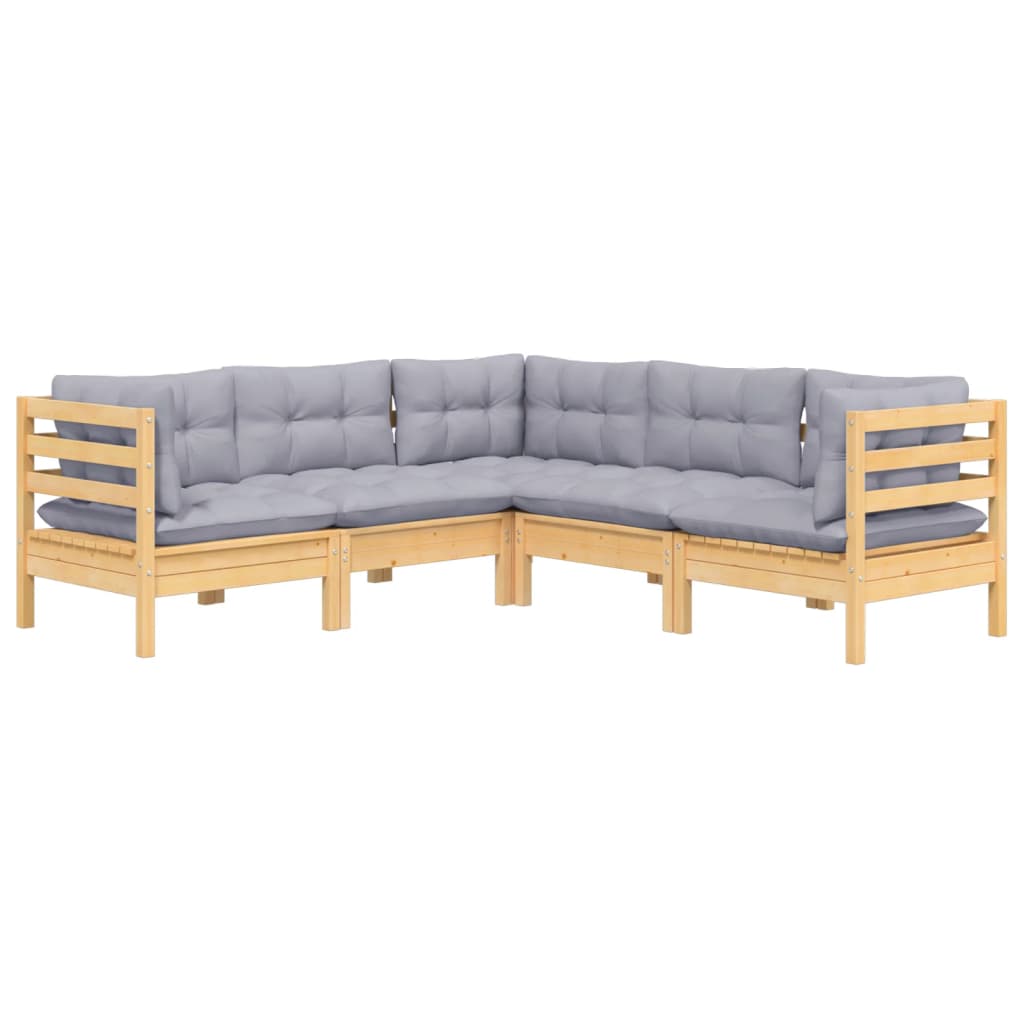 vidaXL 5-tlg. Garten-Lounge-Set mit Grauen Kissen Kiefer Massivholz