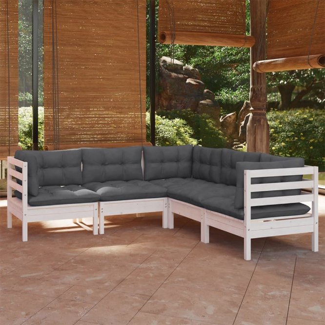 vidaXL 5-tlg. Garten-Lounge-Set mit Grauen Kissen Kiefer Massivholz