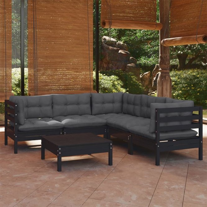 vidaXL 6-tlg. Garten-Lounge-Set mit Grauen Kissen Kiefer Massivholz