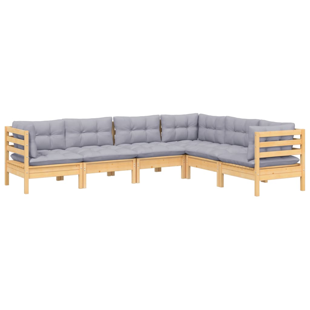 vidaXL 6-tlg. Garten-Lounge-Set mit Grauen Kissen Kiefer Massivholz