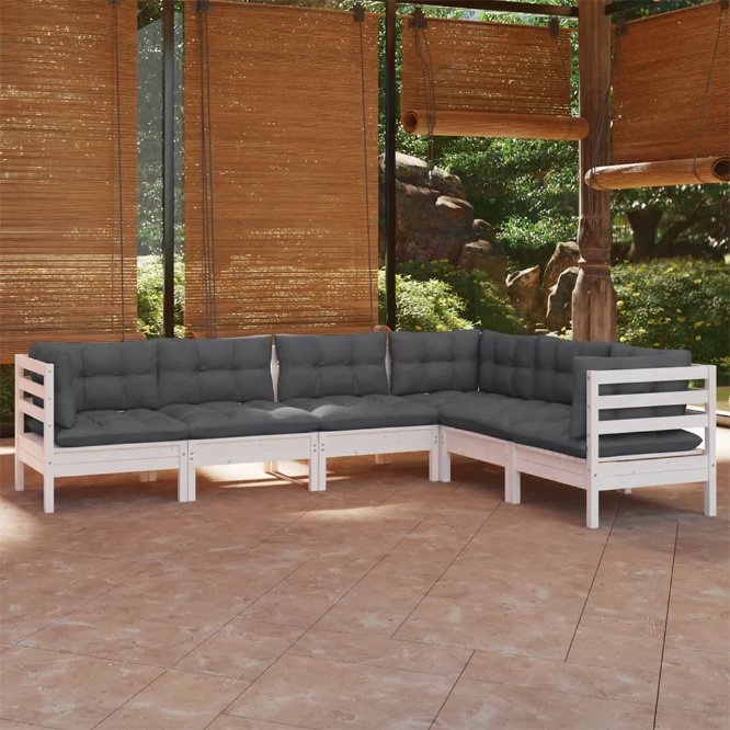 vidaXL 6-tlg. Garten-Lounge-Set mit Grauen Kissen Kiefer Massivholz