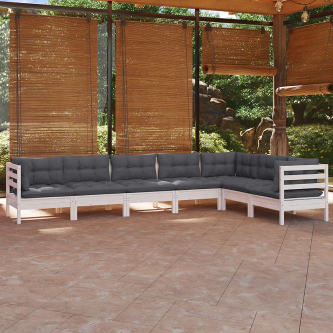 vidaXL 7-tlg. Garten-Lounge-Set mit Grauen Kissen Kiefer Massivholz