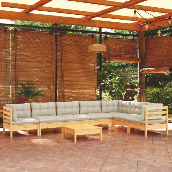 vidaXL 8-tlg. Garten-Lounge-Set mit Grauen Kissen Kiefer Massivholz