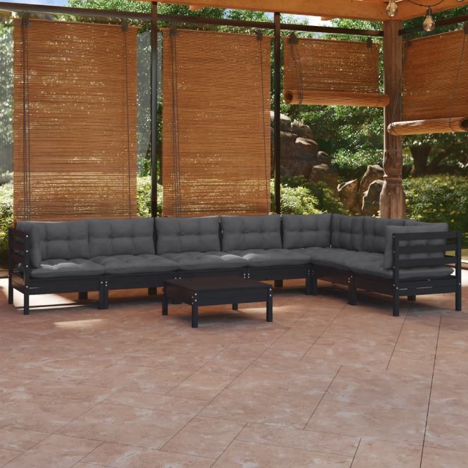 vidaXL 8-tlg. Garten-Lounge-Set mit Grauen Kissen Kiefer Massivholz