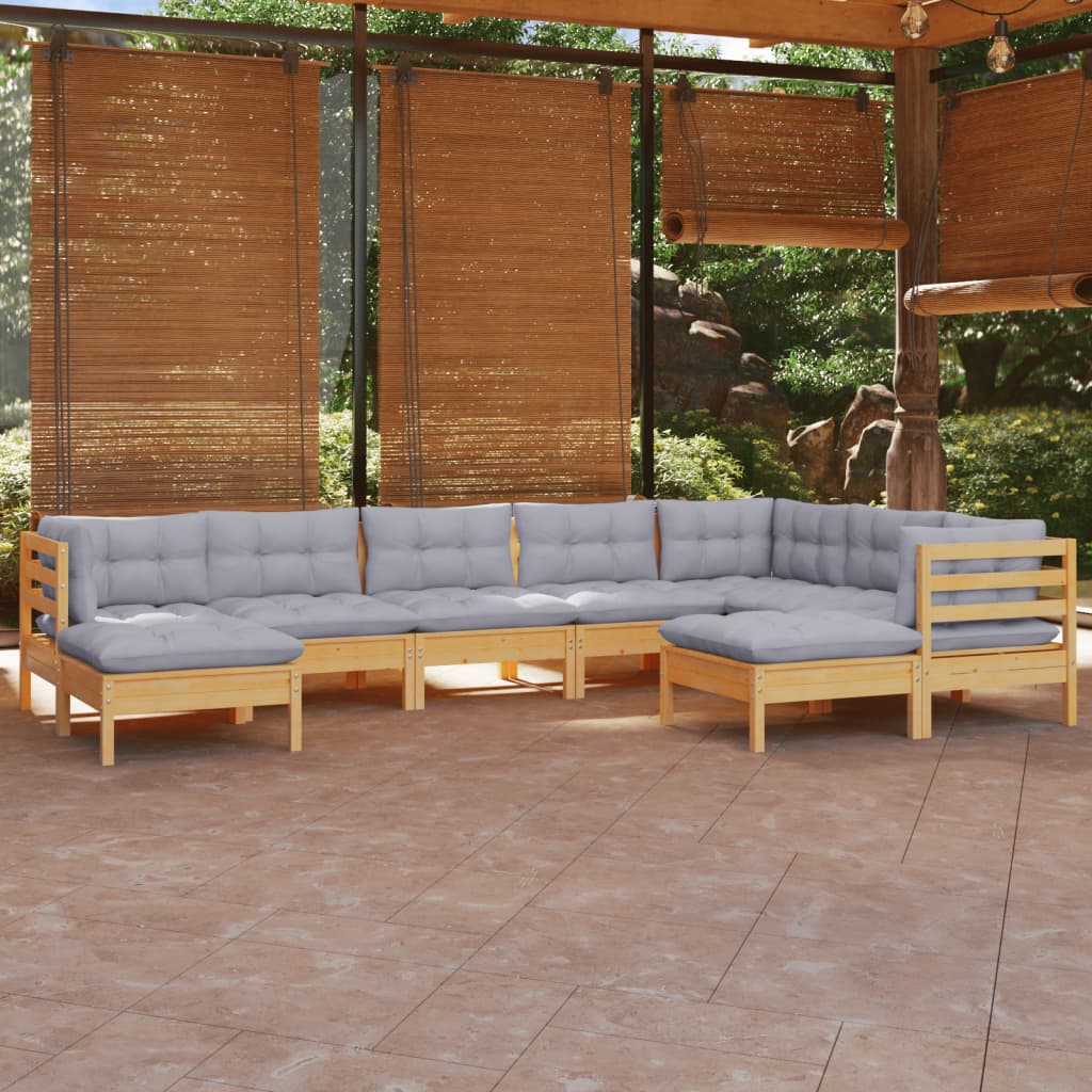 vidaXL 9-tlg. Garten-Lounge-Set mit Grauen Kissen Kiefer Massivholz