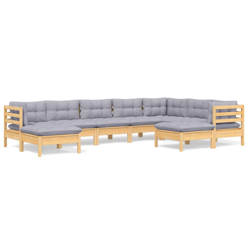 vidaXL 9-tlg. Garten-Lounge-Set mit Grauen Kissen Kiefer Massivholz
