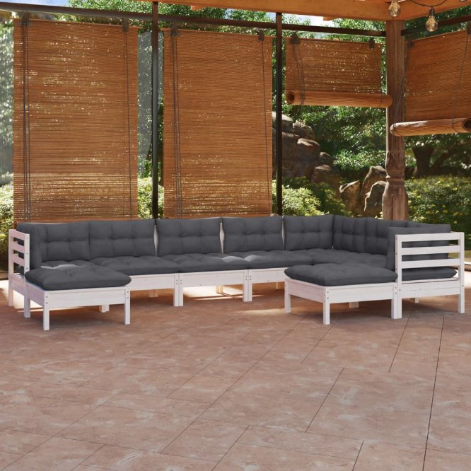 vidaXL 9-tlg. Garten-Lounge-Set mit Grauen Kissen Kiefer Massivholz