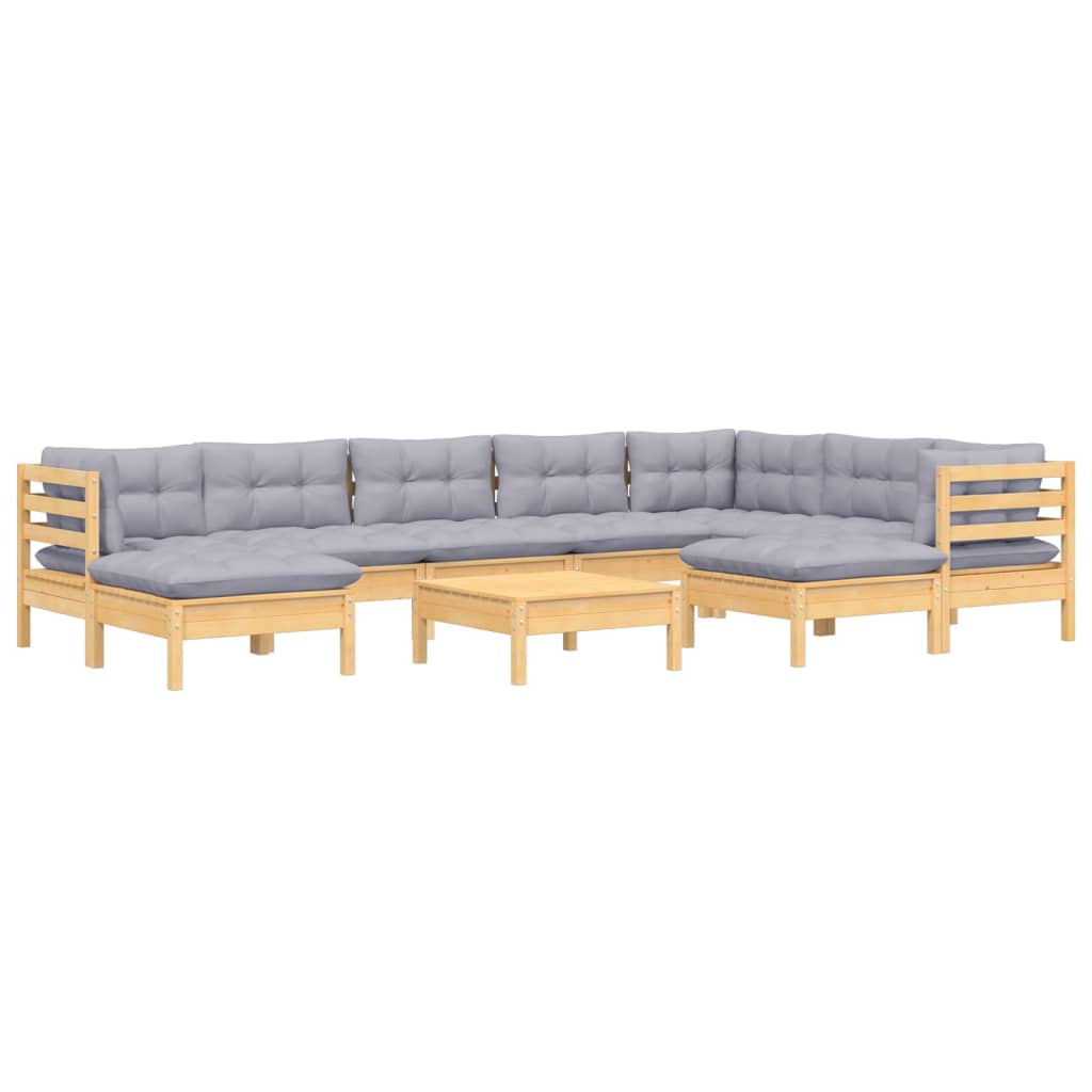 vidaXL 10-tlg. Garten-Lounge-Set mit Grauen Kissen Kiefer Massivholz