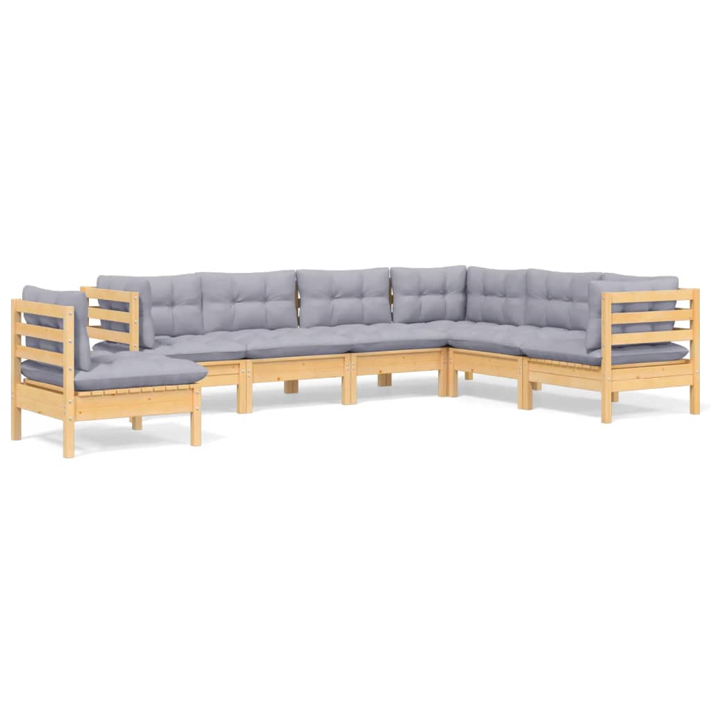 vidaXL 7-tlg. Garten-Lounge-Set mit Grauen Kissen Kiefer Massivholz