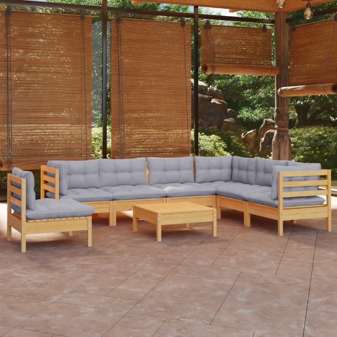vidaXL 8-tlg. Garten-Lounge-Set mit Grauen Kissen Kiefer Massivholz