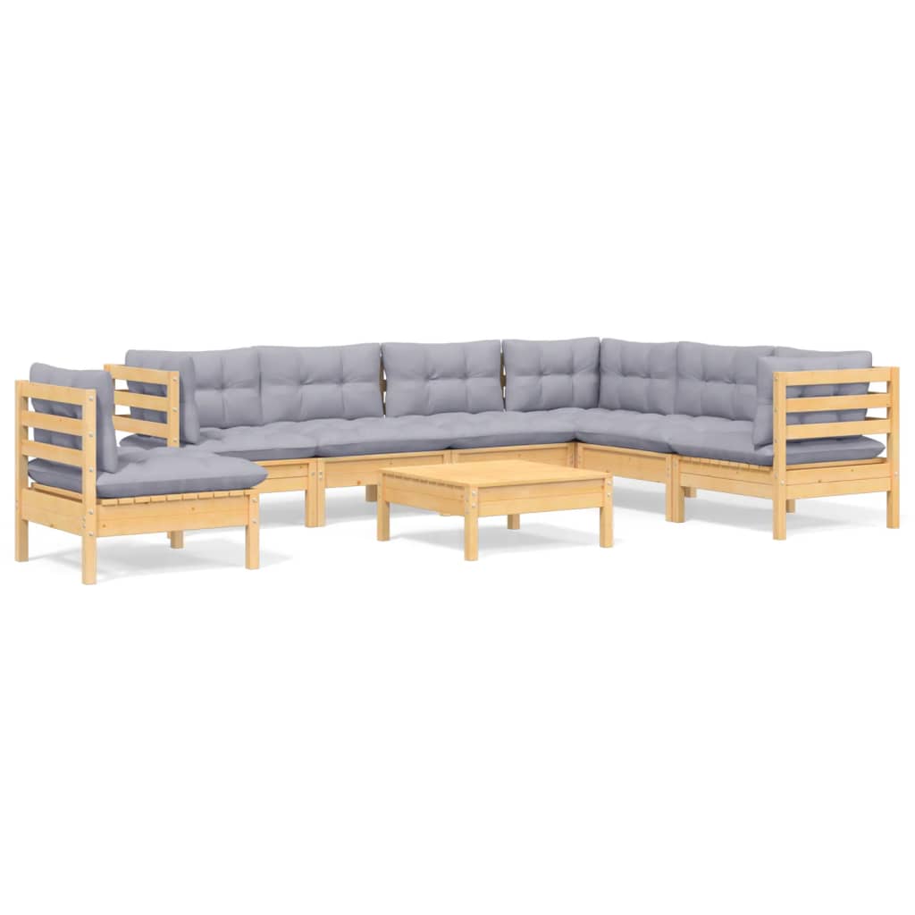 vidaXL 8-tlg. Garten-Lounge-Set mit Grauen Kissen Kiefer Massivholz