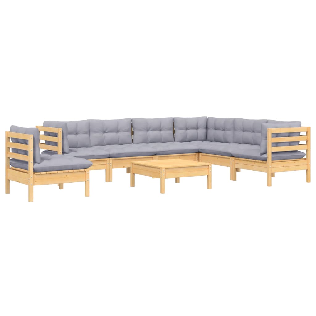 vidaXL 8-tlg. Garten-Lounge-Set mit Grauen Kissen Kiefer Massivholz