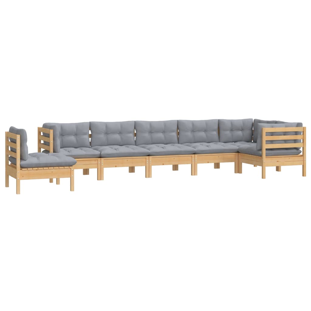 vidaXL 8-tlg. Garten-Lounge-Set mit Grauen Kissen Kiefer Massivholz