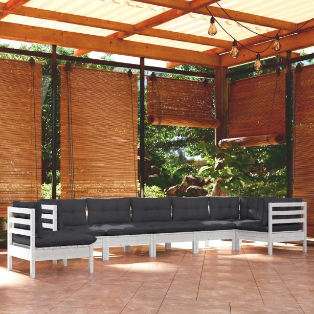 vidaXL 8-tlg. Garten-Lounge-Set mit Grauen Kissen Kiefer Massivholz