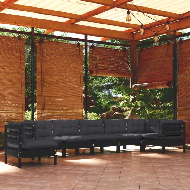 vidaXL 8-tlg. Garten-Lounge-Set mit Grauen Kissen Kiefer Massivholz
