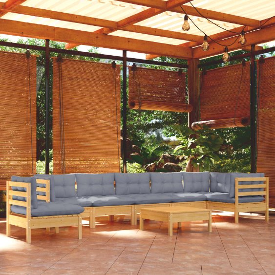 vidaXL 9-tlg. Garten-Lounge-Set mit Grauen Kissen Kiefer Massivholz