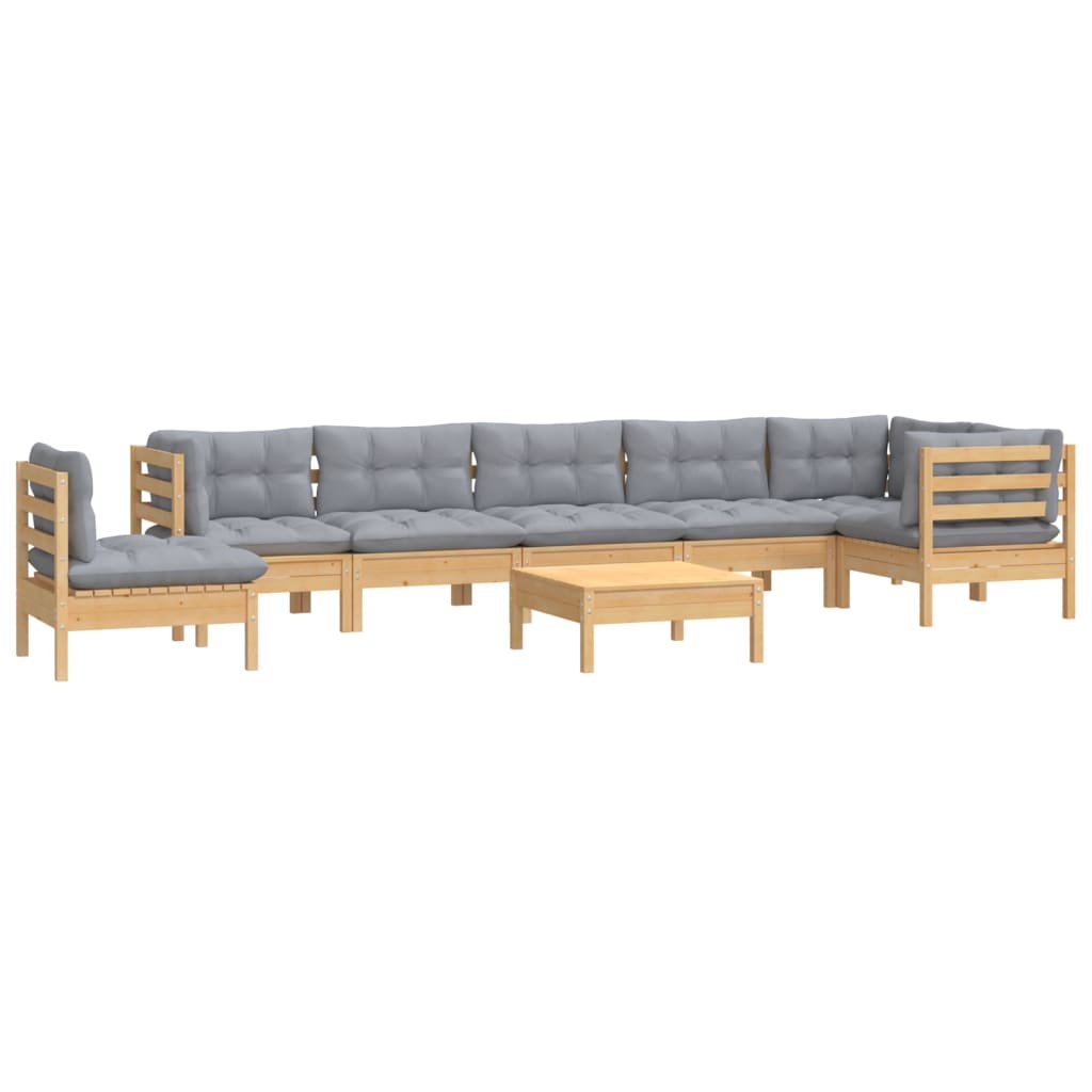 vidaXL 9-tlg. Garten-Lounge-Set mit Grauen Kissen Kiefer Massivholz