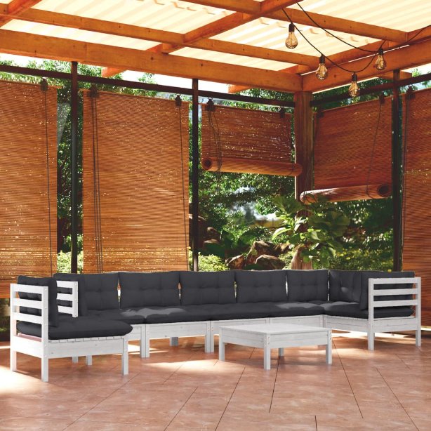 vidaXL 9-tlg. Garten-Lounge-Set mit Grauen Kissen Kiefer Massivholz