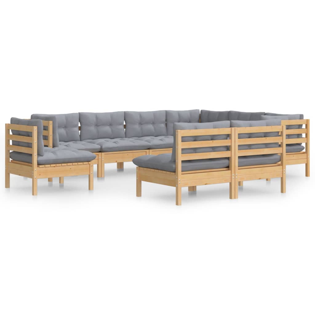 vidaXL 9-tlg. Garten-Lounge-Set mit Grauen Kissen Kiefer Massivholz