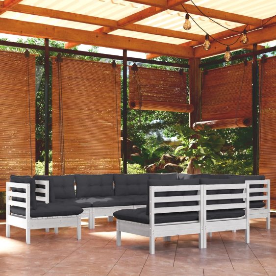 vidaXL 9-tlg. Garten-Lounge-Set mit Grauen Kissen Kiefer Massivholz