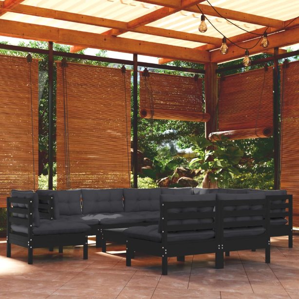 vidaXL 10-tlg. Garten-Lounge-Set mit Grauen Kissen Kiefer Massivholz
