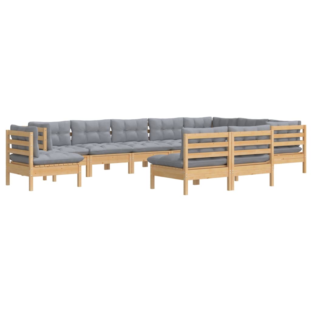 vidaXL 10-tlg. Garten-Lounge-Set mit Grauen Kissen Kiefer Massivholz
