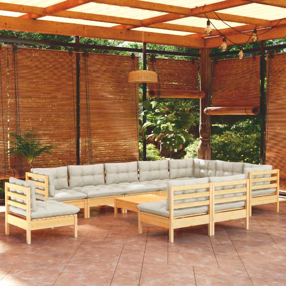 vidaXL 11-tlg. Garten-Lounge-Set mit Grauen Kissen Kiefer Massivholz