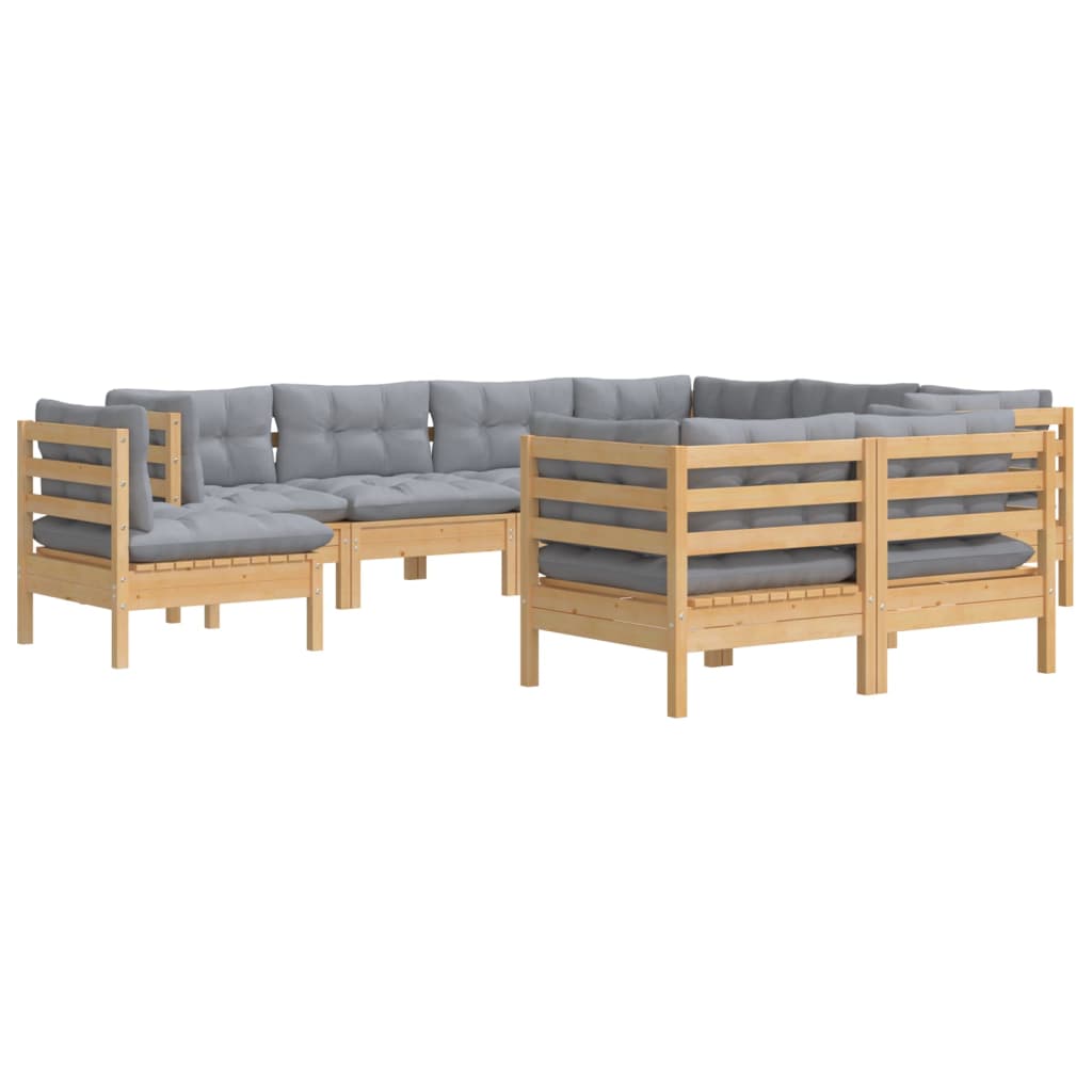 vidaXL 9-tlg. Garten-Lounge-Set mit Grauen Kissen Kiefer Massivholz
