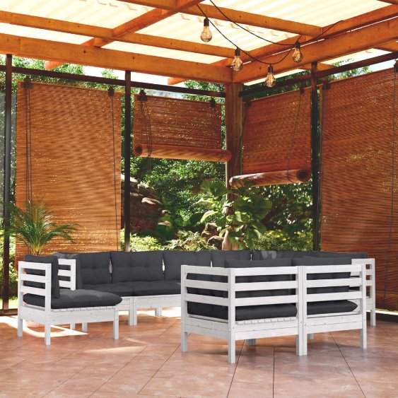 vidaXL 9-tlg. Garten-Lounge-Set mit Grauen Kissen Kiefer Massivholz