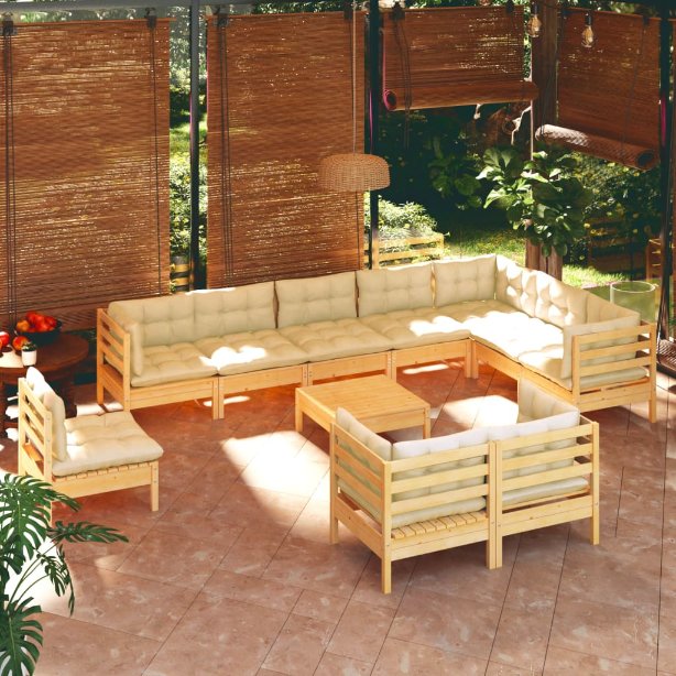 vidaXL 11-tlg. Garten-Lounge-Set mit Grauen Kissen Kiefer Massivholz