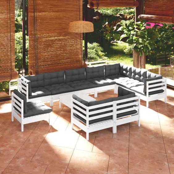vidaXL 11-tlg. Garten-Lounge-Set mit Grauen Kissen Kiefer Massivholz