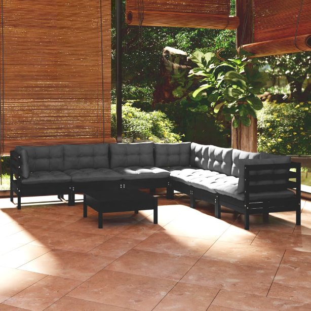 vidaXL 8-tlg. Garten-Lounge-Set mit Grauen Kissen Kiefer Massivholz