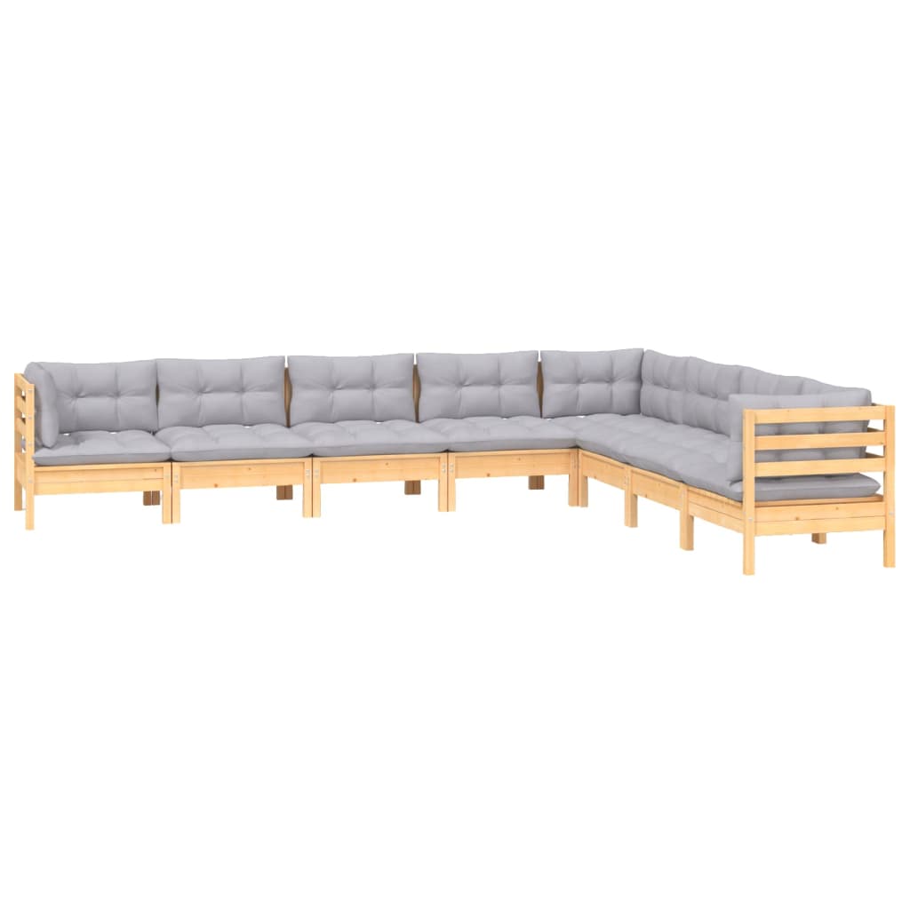 vidaXL 8-tlg. Garten-Lounge-Set mit Grauen Kissen Kiefer Massivholz