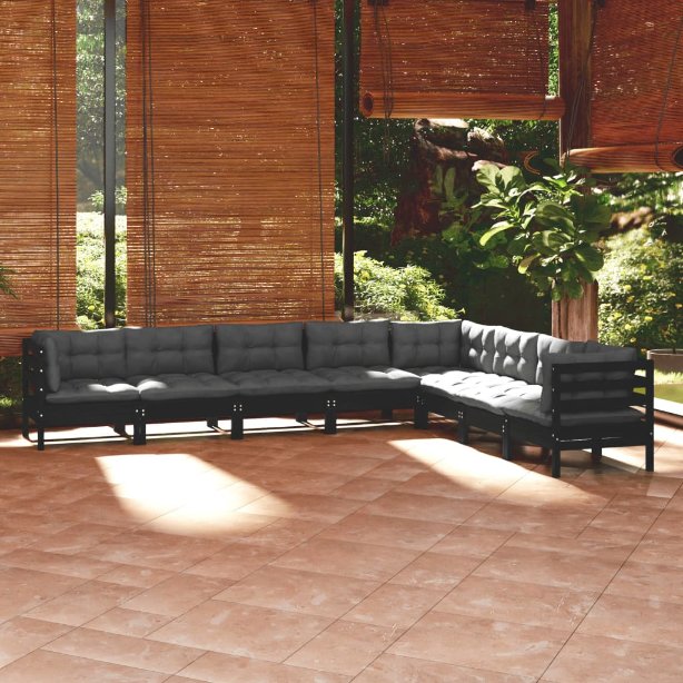 vidaXL 8-tlg. Garten-Lounge-Set mit Grauen Kissen Kiefer Massivholz