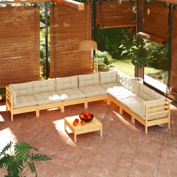 vidaXL 9-tlg. Garten-Lounge-Set mit Grauen Kissen Kiefer Massivholz