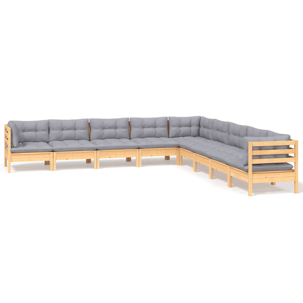 vidaXL 9-tlg. Garten-Lounge-Set mit Grauen Kissen Kiefer Massivholz